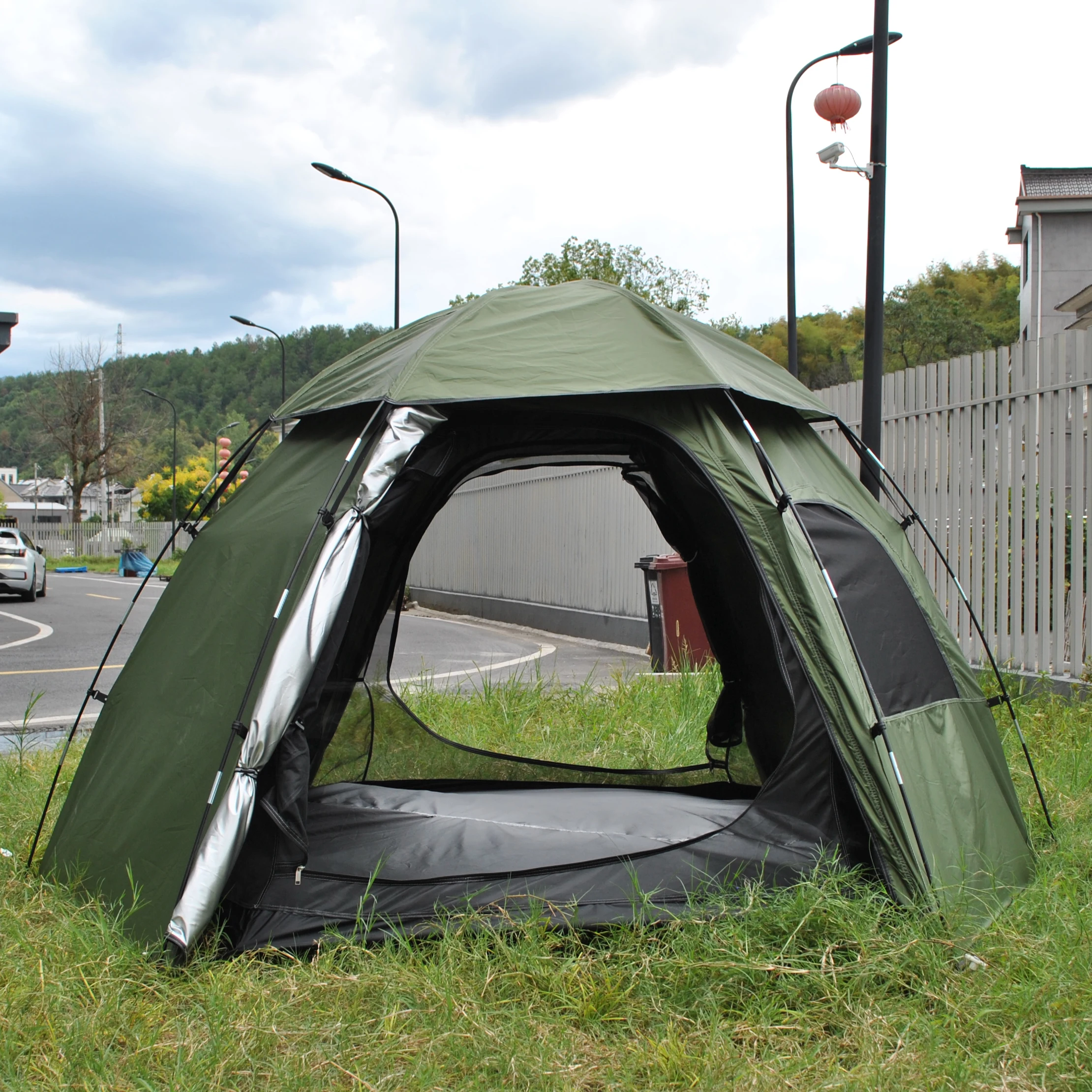 

Hexagon Camping Tent, 1-4 Person 2 Doors & 4 Mesh Windows Quick Setup Tent Big Large Waterproof Windproof, 4 Season Outdoor Tent