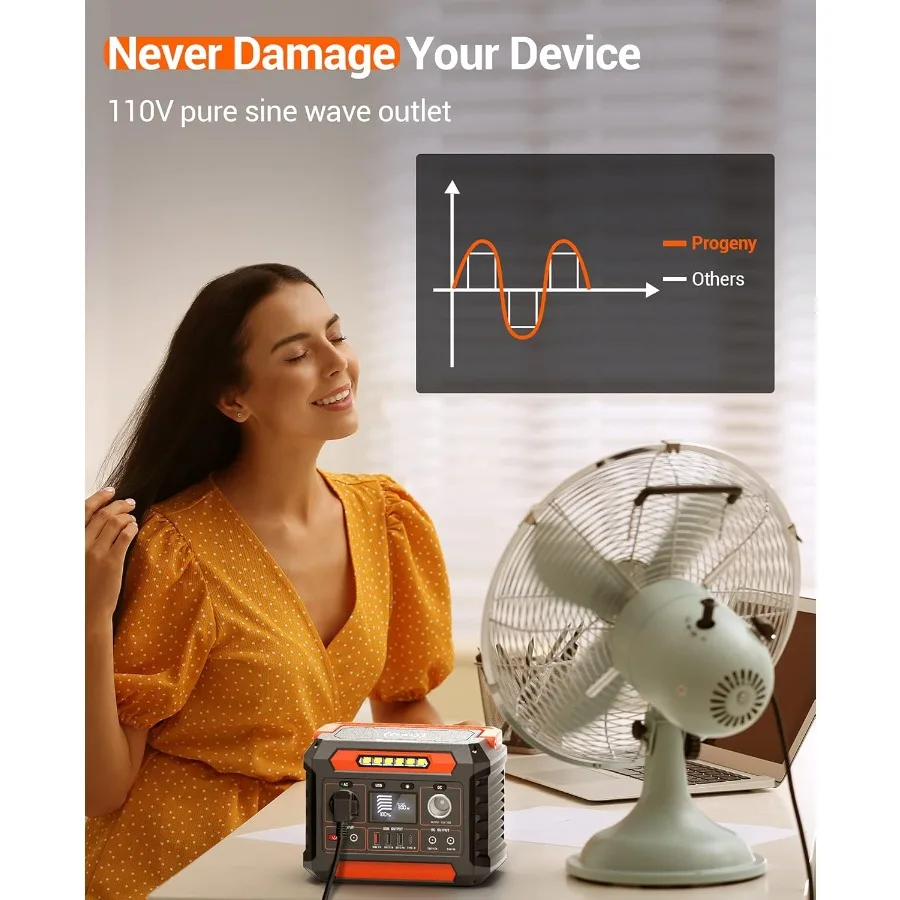 Centrale électrique Portable 300W, 299wh, 80818mAh, générateur solaire avec sortie DC régulée et charge passThrough, sortie AC, péché pur