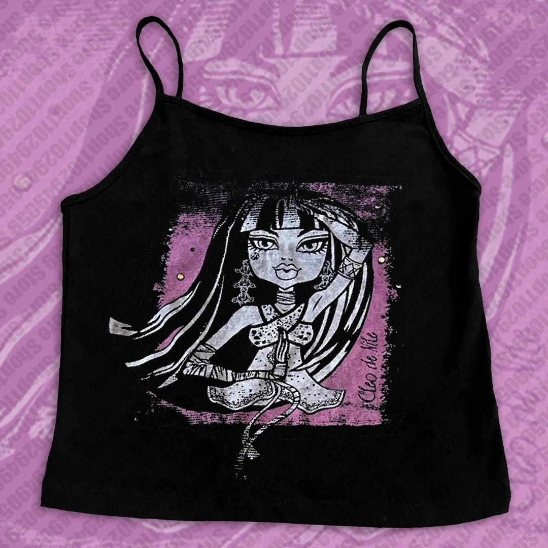 Gothic Punk Print Graphics Camisole Top Grunge Crop Top Vintage Women Corset Summer Tank Top Baby Tee E-girl Y2k Style 2000s Top