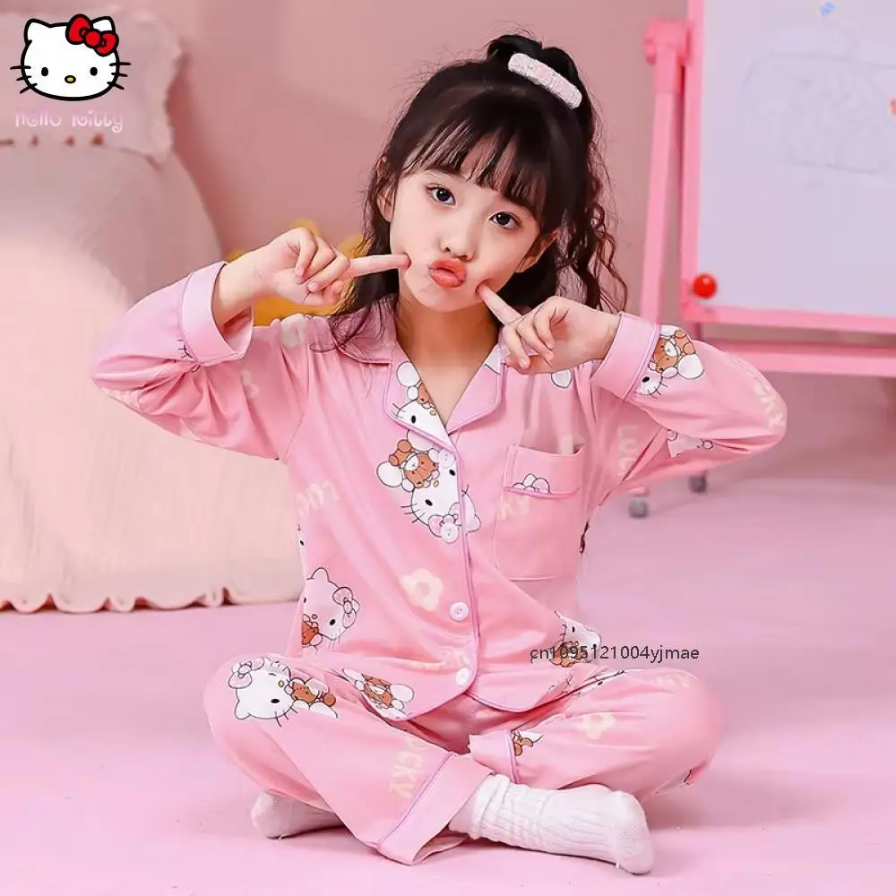 

Sanrio Cinnamoroll Girls Pajama Set Kawaii Style Cartoon Print Gal Nightwear Set Soft Comfortable Breathable Home Clothes Autumn