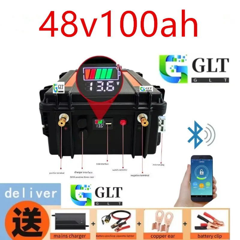 

Waterproof LiFepo4 48V 50ah 100Ah 120ah 150Ah lithium battery with BMS for trolling motor UPS storage system+10A Charger