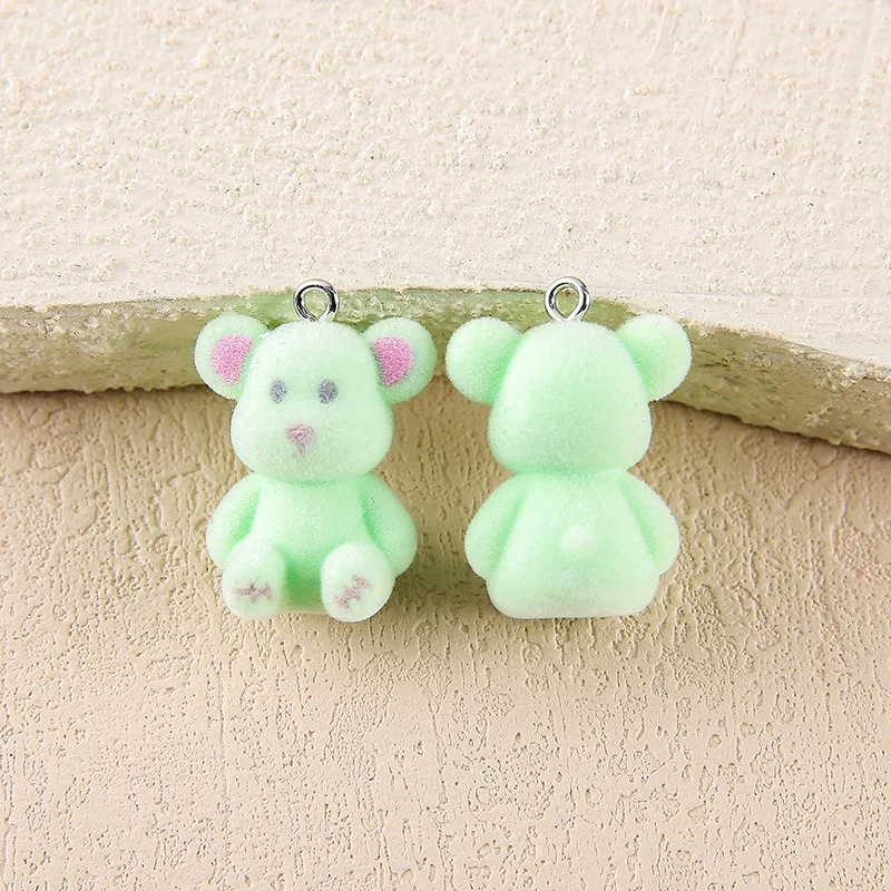 30pcs Kawaii Mini Resin Charms Flocked Colorful Bear Pendant For making  Keychains Earrings DIY Crafts Jewelry Accessories