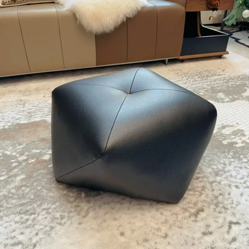 leather octagonal footstool household living room sofa light luxury low stool small stool pedal shoe change stool seat pier