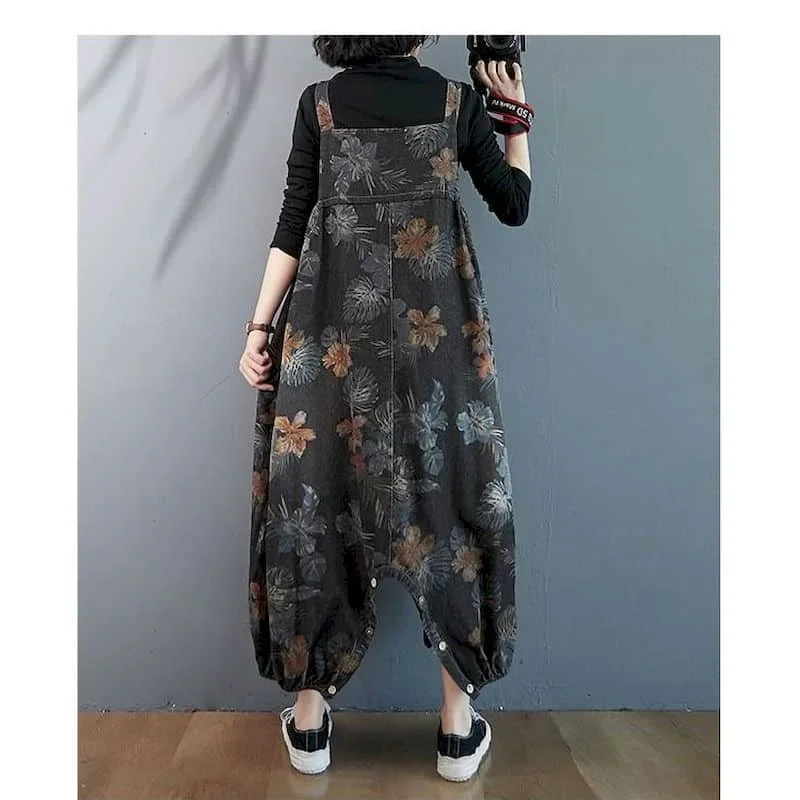 Macacões jeans para mulheres estilo coreano vintage playsuits casuais calças cruzadas calças soltas macacão de grandes dimensões para roupas femininas