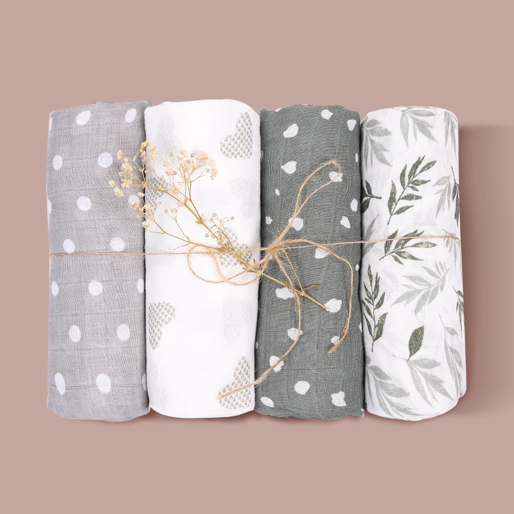 Kangobaby #My Soft Life# 4pcs Set All Season Multifunctional Baby Muslin Swaddle Blanket Newborn Bath Towel Infant Wrap Quilt