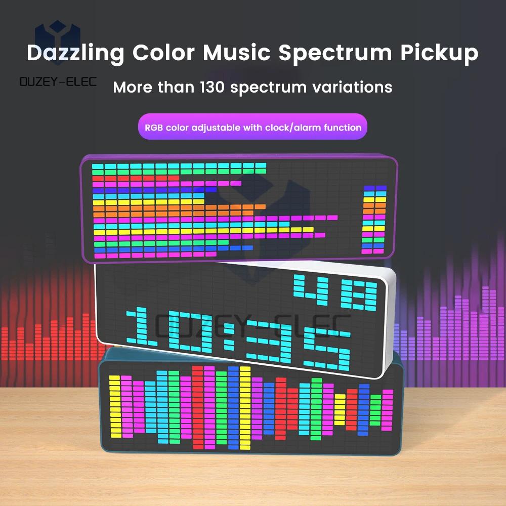 Dazzling RGB Rhythm Pickup Kit LED Music Spectrum Rhythm Display Voice Control Level Indicator Atmosphere Light Electronic Clock