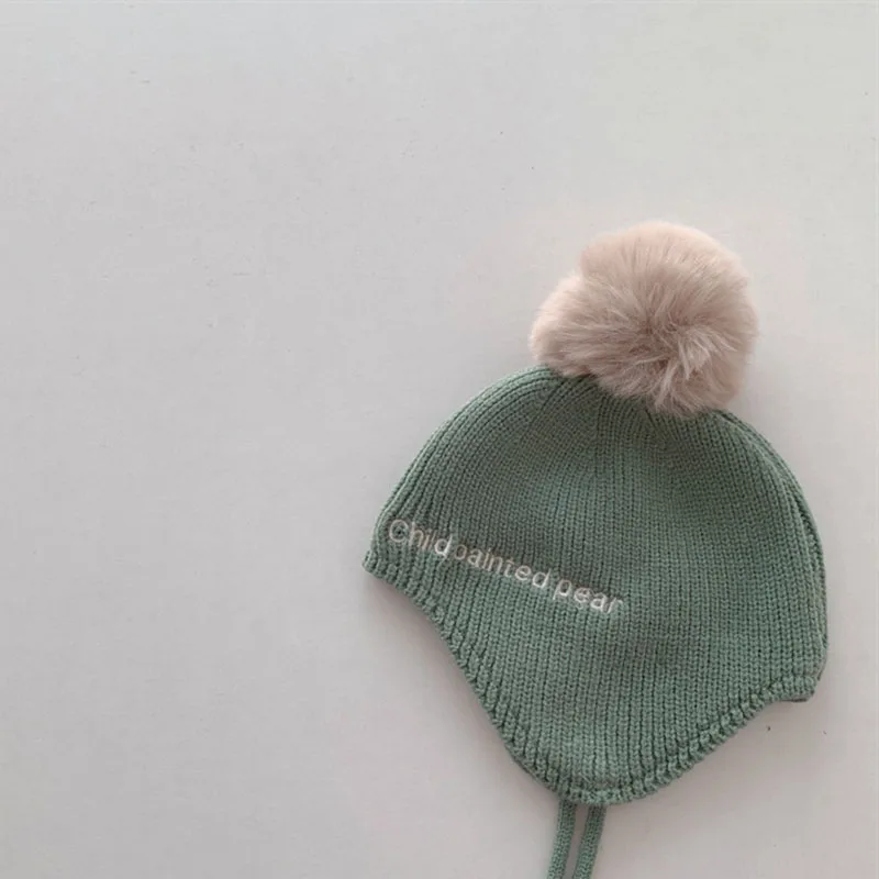 Cute Pom Pom Embroidery Kids Knit Hat 2024 Kids Beanie Cap For Girls Boys Soft Baby Bonnet Cap Newborn Baby Accessories