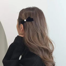 Lystrfac horquilla negra de perlas de terciopelo para mujeres y niñas, pinzas para el cabello con lazo para la cabeza Vintage, tocado femenino, accesorios para el cabello, 1/2 piezas