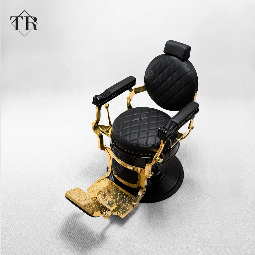 

Мужское парикмахерское кресло для салона красоты Sillas, гидравлическое кожаное кресло с откидной спинкой, профессиональная черная и золотая металлическая мебель для салона