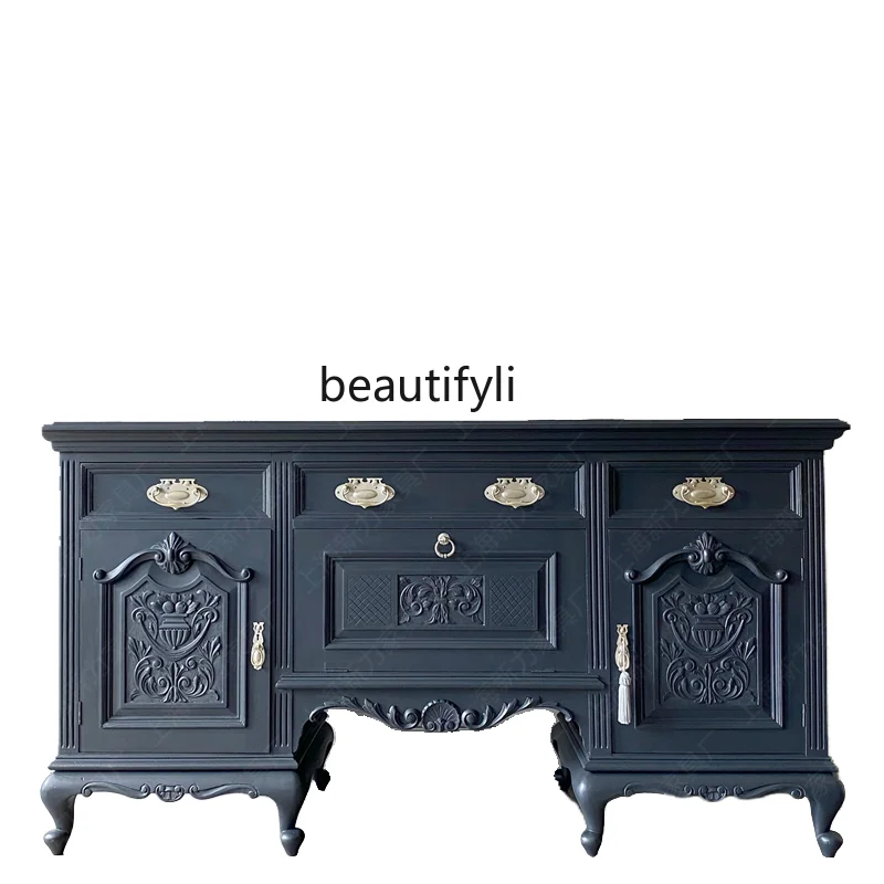 

Nordic French Retro Solid Wood Sideboard European Entry Lux Restaurant Sideboard Cupboard Art All Solid Wood furniture