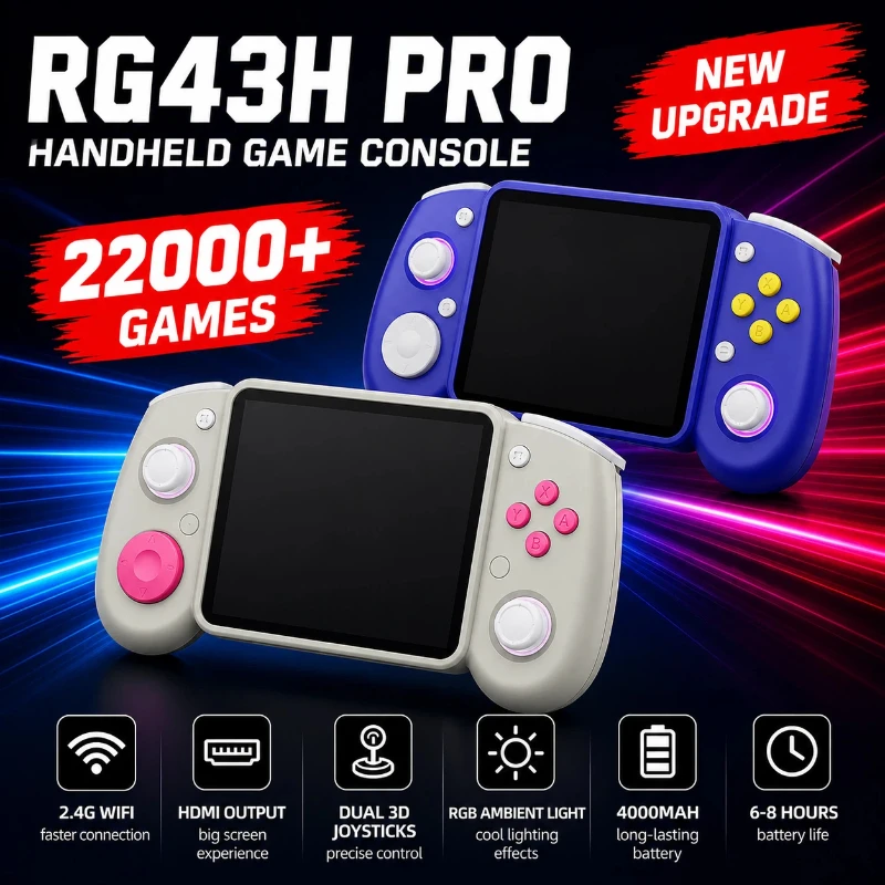 Handheld Game Console Aislpc Rg43h Pro Retro Portable Player 4.3 Inch Screen Rk3562 Dual System Built In Wifivideo Gaming Device