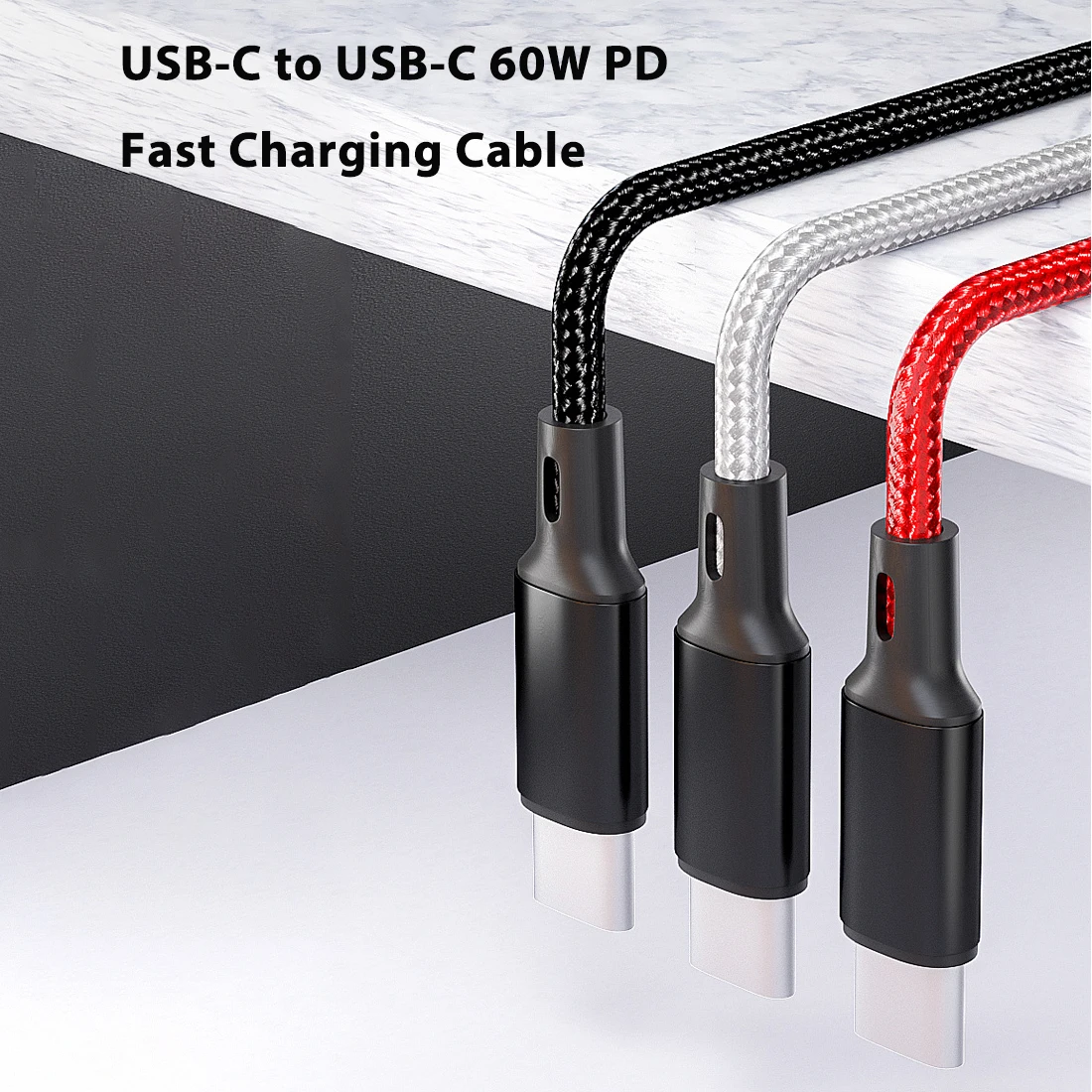 Type-C to Type-C 60W PD Fast Charging Cable 5A High Current Braided Type-C Cord with E-Marker Chip