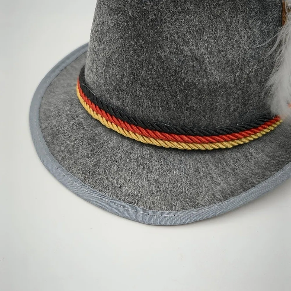 New Classic Bavarian Feather Hat Decorative Side Cord Structured Brim Fedora Hat Dress Up Western Costume Cap Men Women