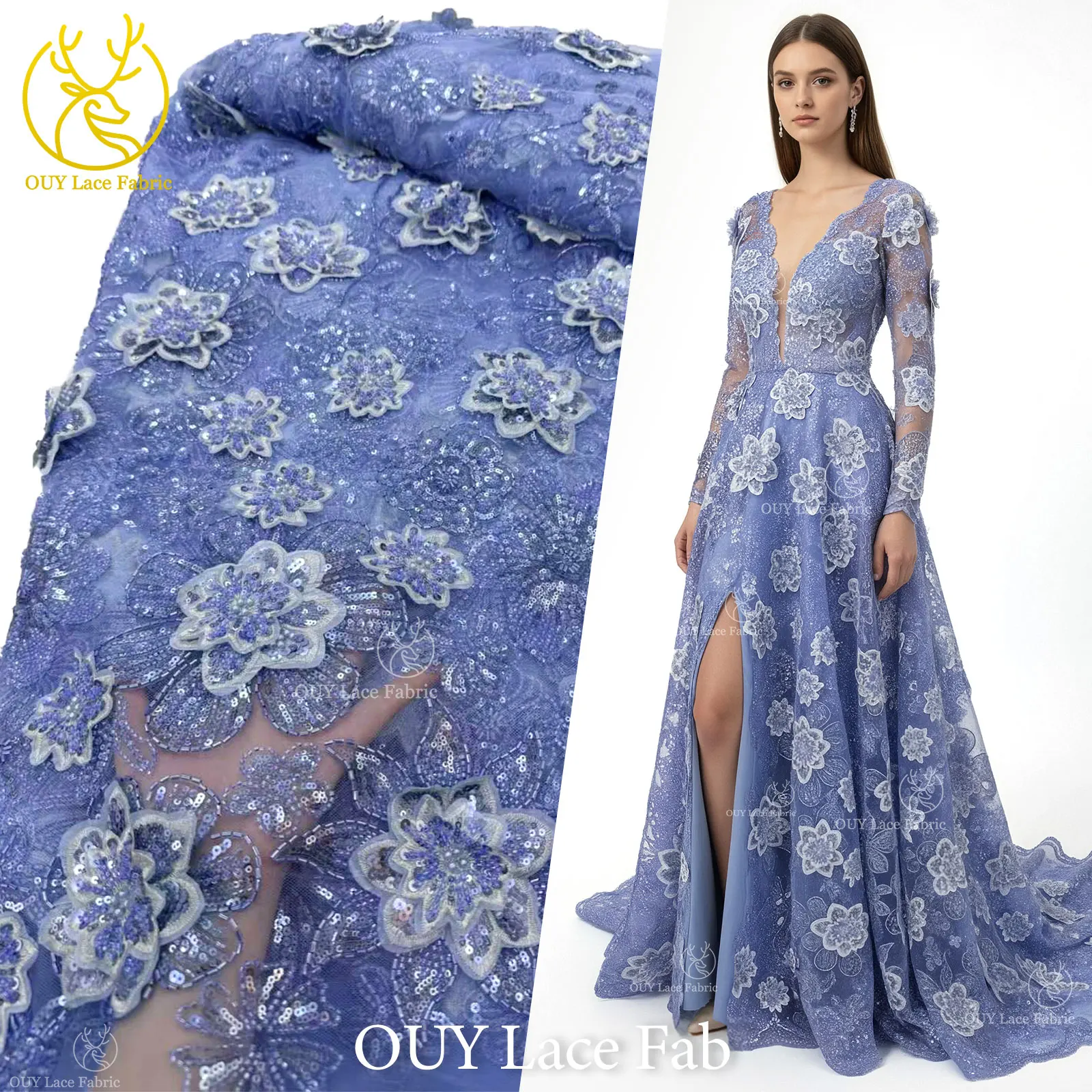 

2026 Newest Nigerian 3D Bridal Lace Fabric Luxury African Beaded Sequined Mesh Lace Suitable for Wedding Banquet Dresses 5 Yards