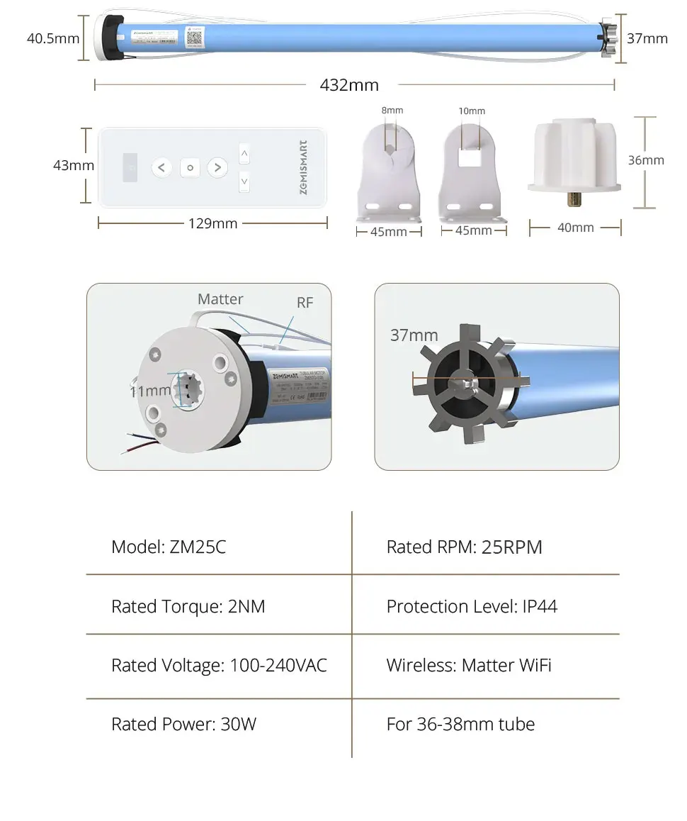 Matter Over WiFi 2N Smart Rollo-Motor für 37 38 mm Röhre Alexa Google Home Smartthings Homekit App-Steuerung – Detail 19