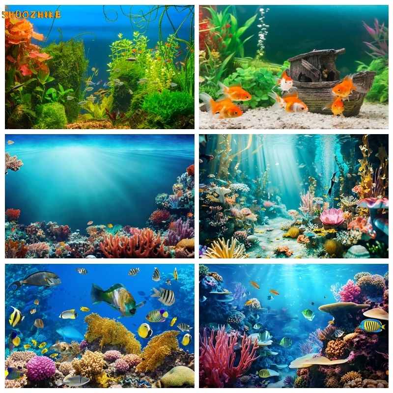 

Deep Blue Sea World Backdrop for Photography Fish Coral Room Decor Background Photocall Photo Studio Shoots Photographic Props