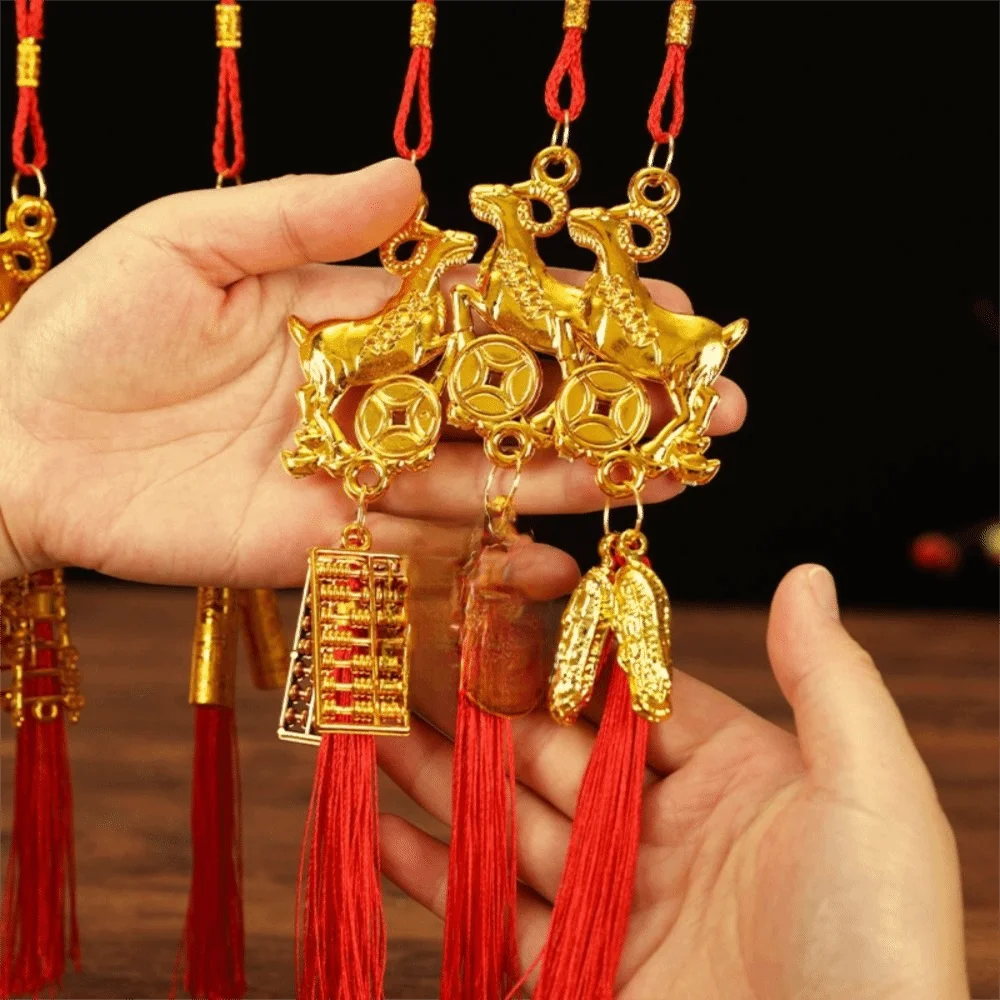 Golden Sheep Goat Hanging Ornament Red Tassel Lucky Design Lucky Charms Festival Atmosphere New Year Gift