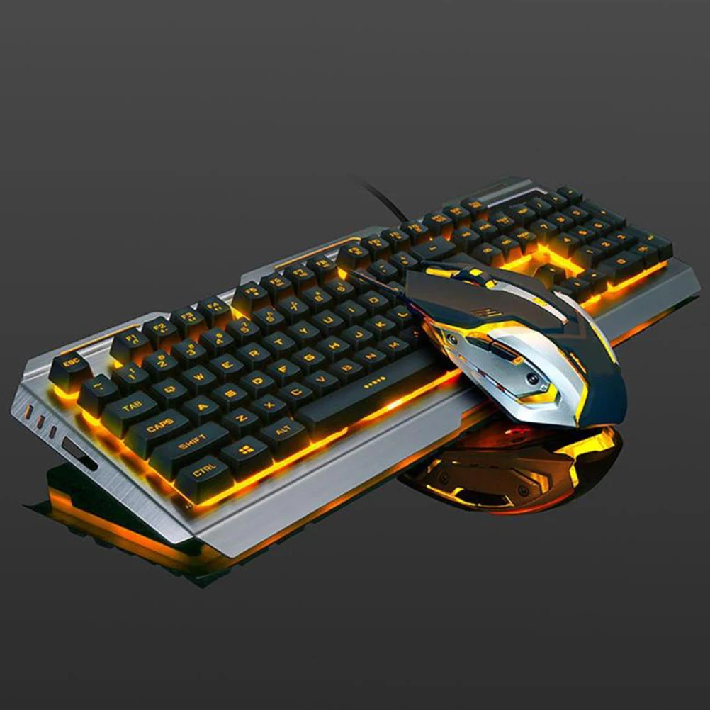 

Cool Yellow Color LED Backlit USB Mechanical Hand Feeling Keyboard Gamer Mouse Sets (Tungsten Golden)