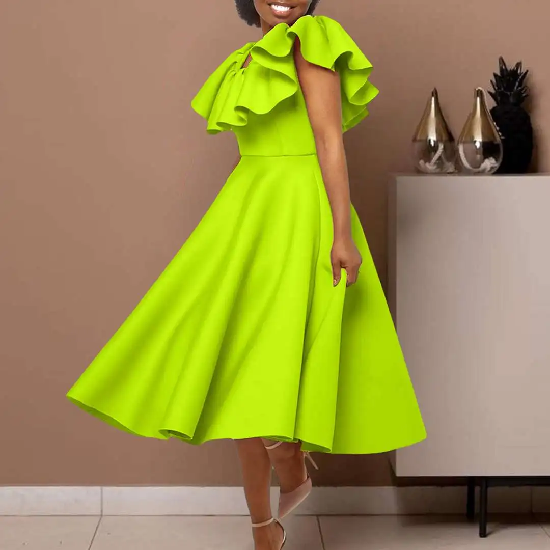Vestido de Noche Elegante de Verano para Mujer con Falda Amplia y Estilo Casual de Color Puro