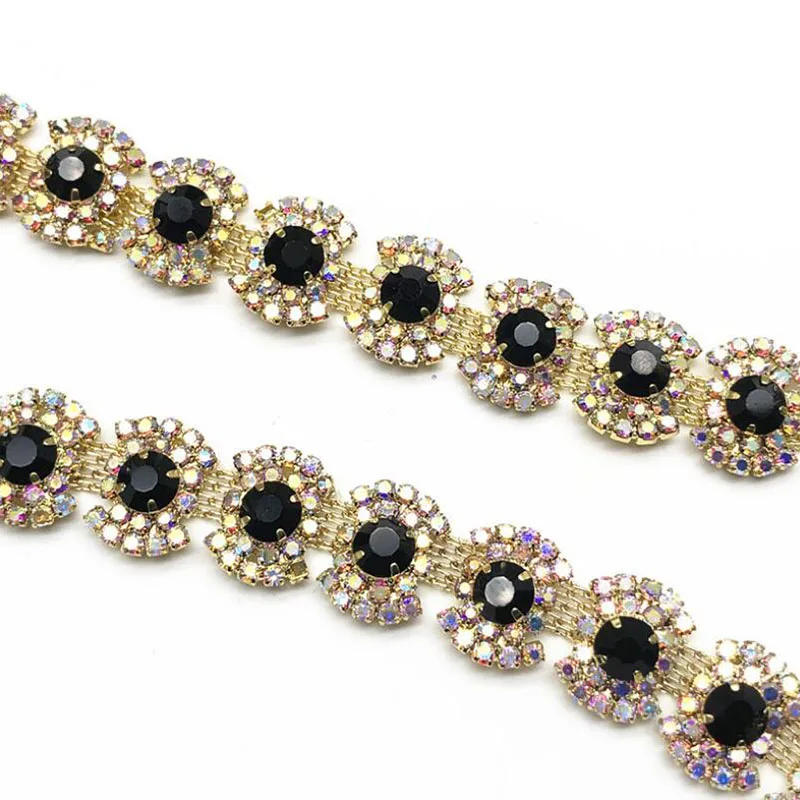 

10Yards New Style AB Rhinestone Flowers Applique Trim Sew on Patch Bridal Dress Free Shipping