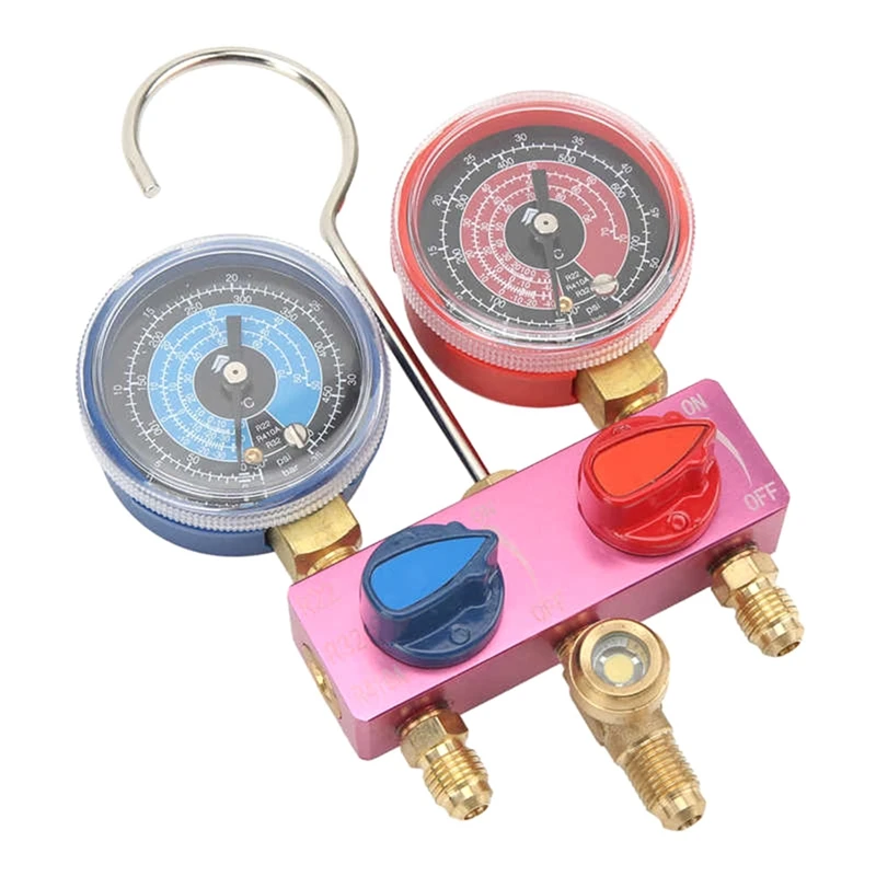 HS-M02 Refrigerant Diagnostic Manifold Gauge G1/4 Condition Manometer Pressure Gauge Refrigeration Tool For R22/32/R410A