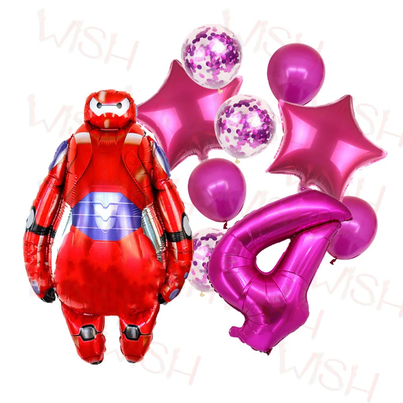 Cartoon Big Hero 6 Birthday Party Decoration Home Golden Aluminum Film Number Balloon Baymax Boy Gift Baby Shower Supplies