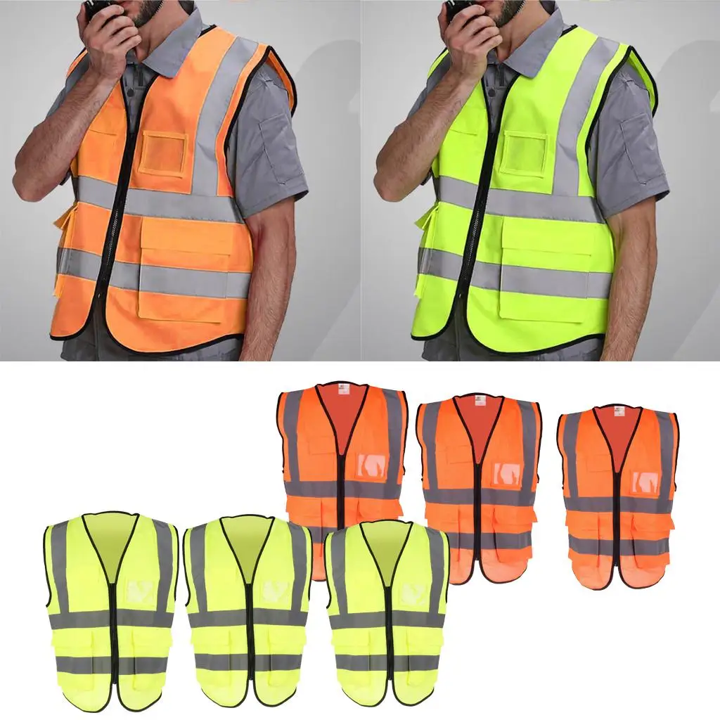 Reflective Night Security Waistcoat Jacket Fluorescent Yellow and Orange
