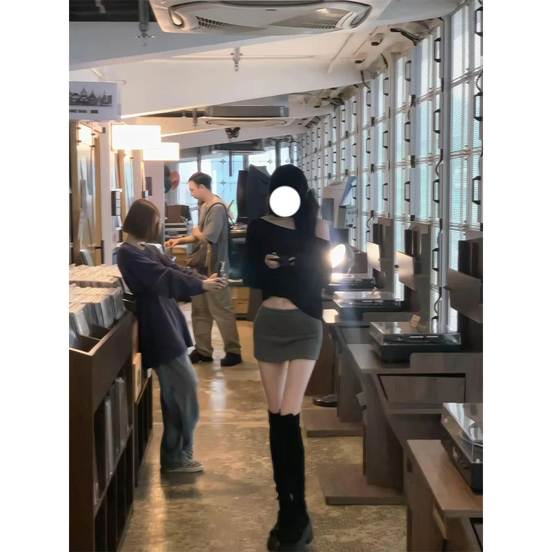 

Korean Style Summer New Pure Desire Hot Girl Slim Fit Shoulder Long Sleeve Shirt Short Skirt Set High Waist Short Shirt