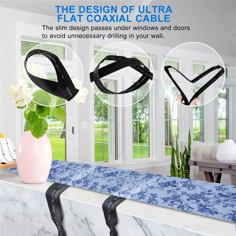 FULL-UHF Female To UHF Female Pigtail Cable 2PCS Door/Window Pass Through Flat Coaxial Cable 50 Ohm SO239