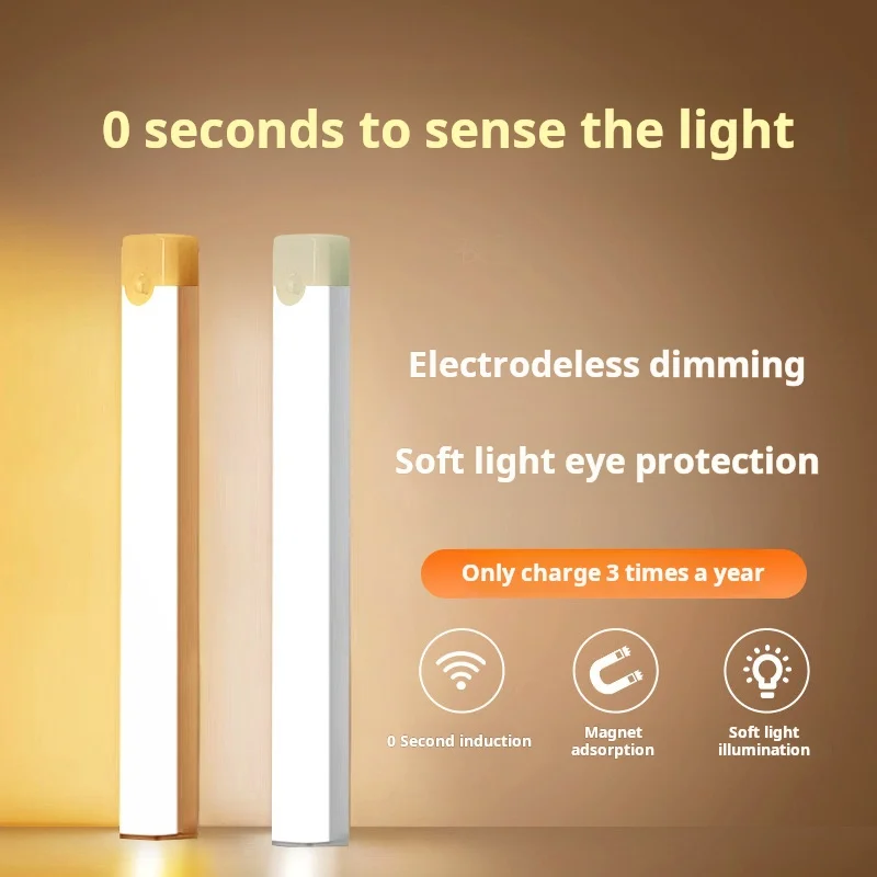 1pc Wireless Rechargeable LED Motion Sensor Cabinet Light - Ideal for Closet, Kitchen, Wardrobe, Stairs - Battery Operated Night