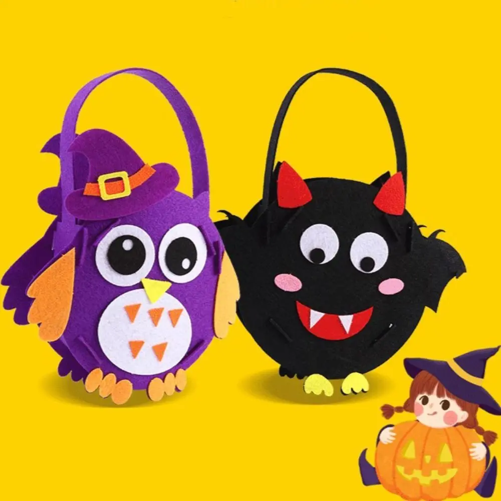 Portable Creative DIY Halloween Candy Bag Trick or Treat Snack Bag Non-woven Fabric Ghost Bat Pumpkin Bag for Kids Party Gift