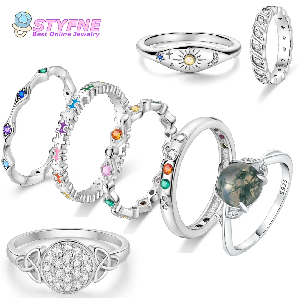 Women 925 Sterling Silver Simple Diamond Colored Zirconia Rings Jewelry Anniversary Birthday Fashion Gifts Official Website