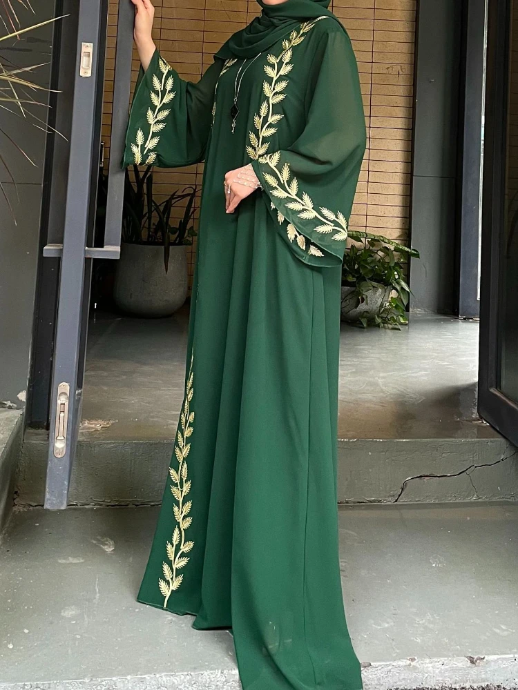 Vestido bordado com lenço para mulher, conjunto de 2 peças, Dubai, árabe, manto longo, Marrocos, abayas, kaftan, lindo, eid, muçulmano, lenço de cabeça