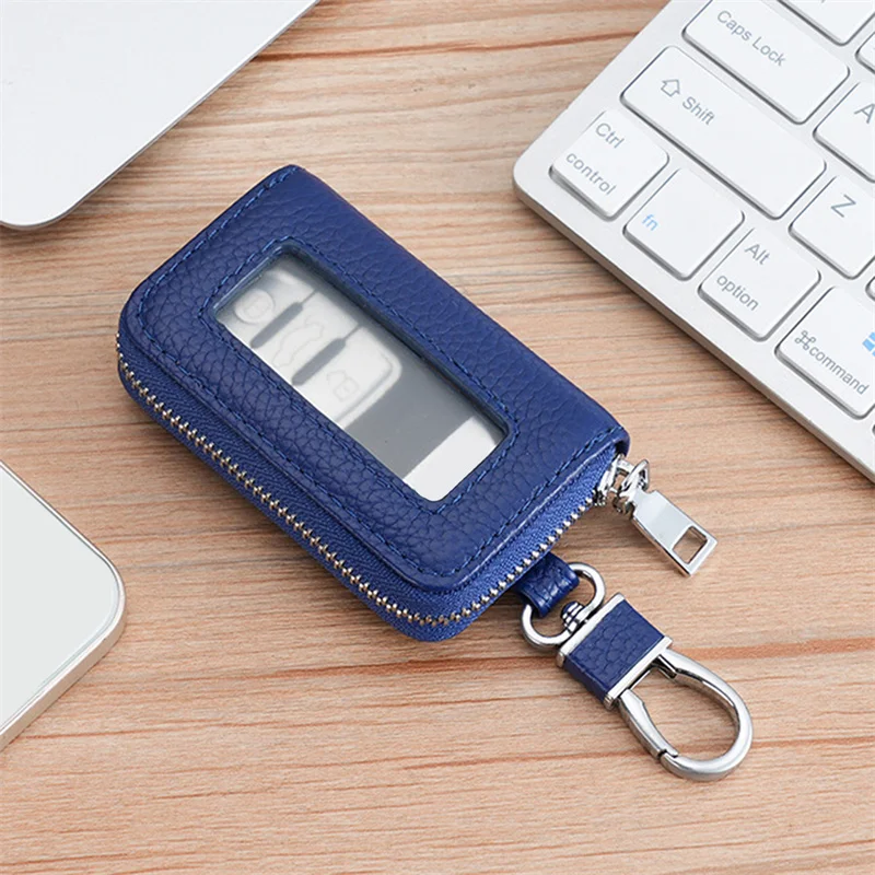 Leather Case  keychain Lychee Pattern Light Luxury Mirror Window Visible Remote Control Lock Packet Key Case Waterproof