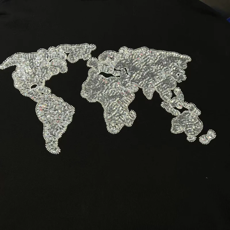 Goodbrand Hoodies American High Street Letter Map Sequins Embroidery Fashion Hooded Sweatshirts Zipper Tops Men's Clothing