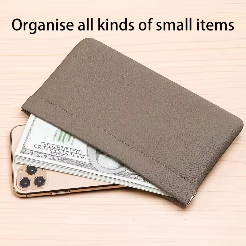 PU Leather Storage Bag for Long Wallets Passports Driver's Licenses Document Holders Data Cables Cosmetic Bags for Women and Men