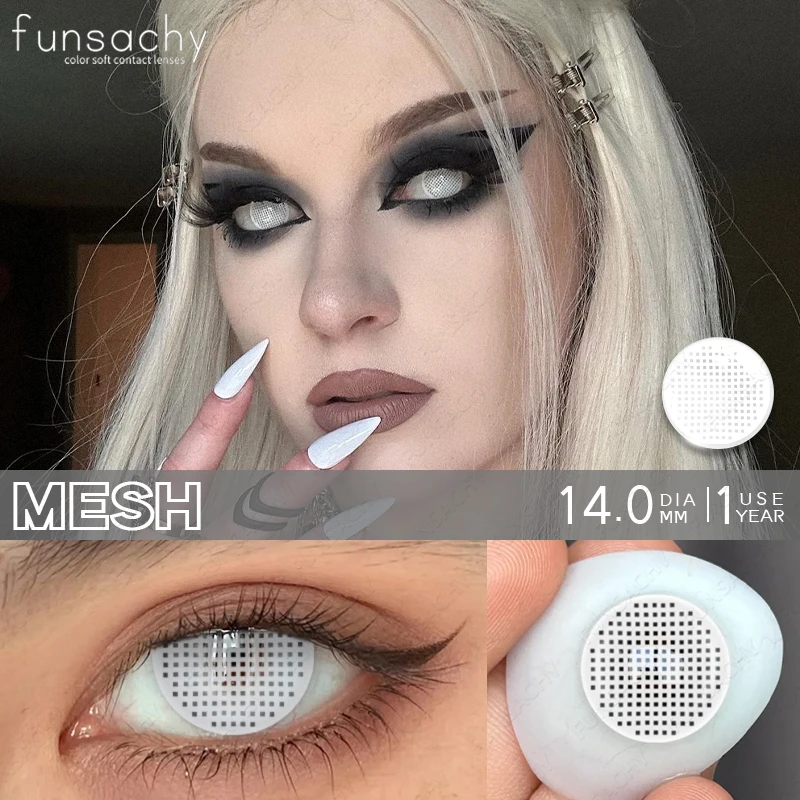 FUNSACHY Cosplay Blind Black Lenses Anime White Eye Color Lens Halloween Vampire Lenses Cosmetic Colorful Multicontacts Red Lens