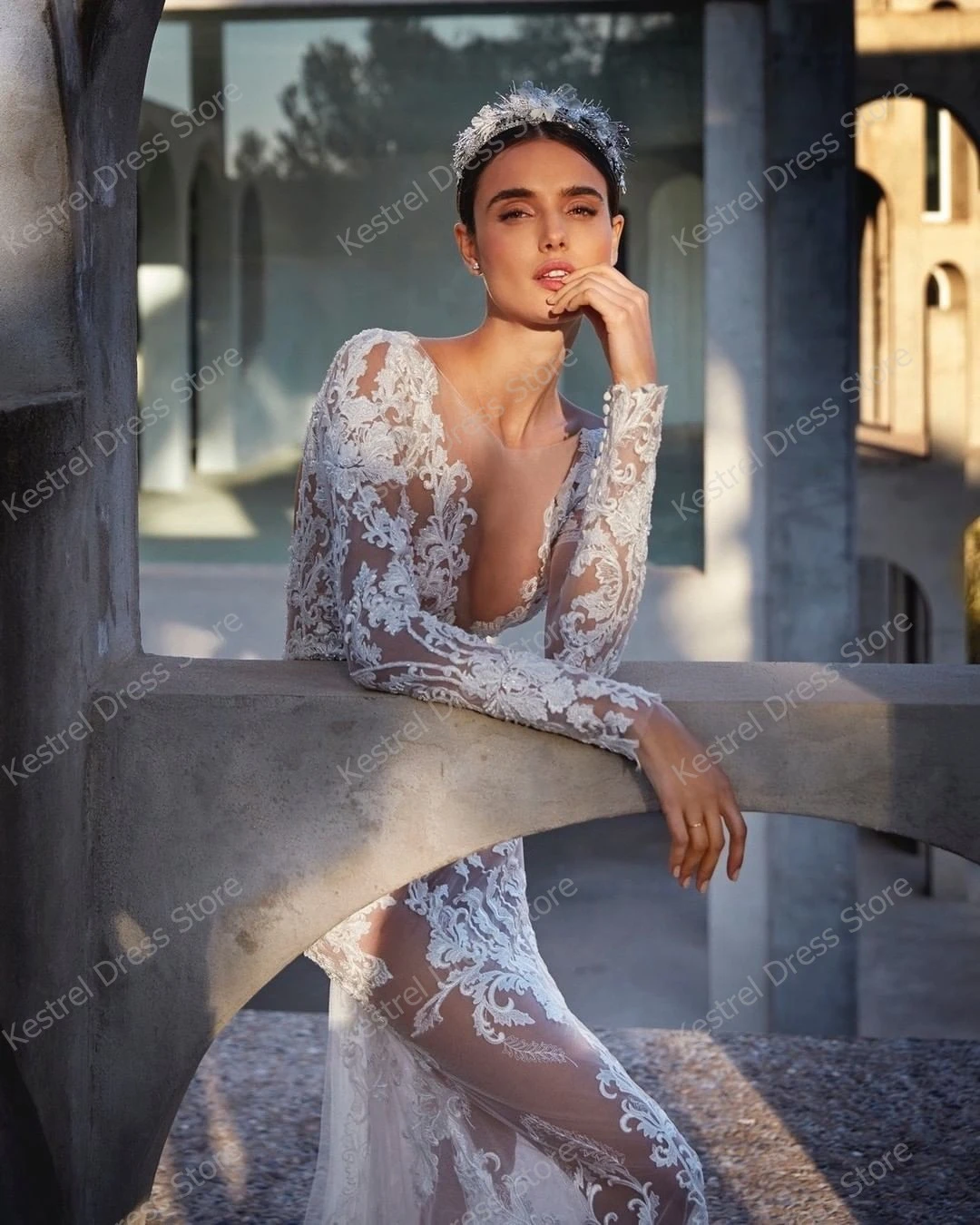 Vestido de novia de sirena con apliques de encaje bohemio, vestidos de espalda hechos a medida, vestidos de manga larga, vestidos de novia de playa