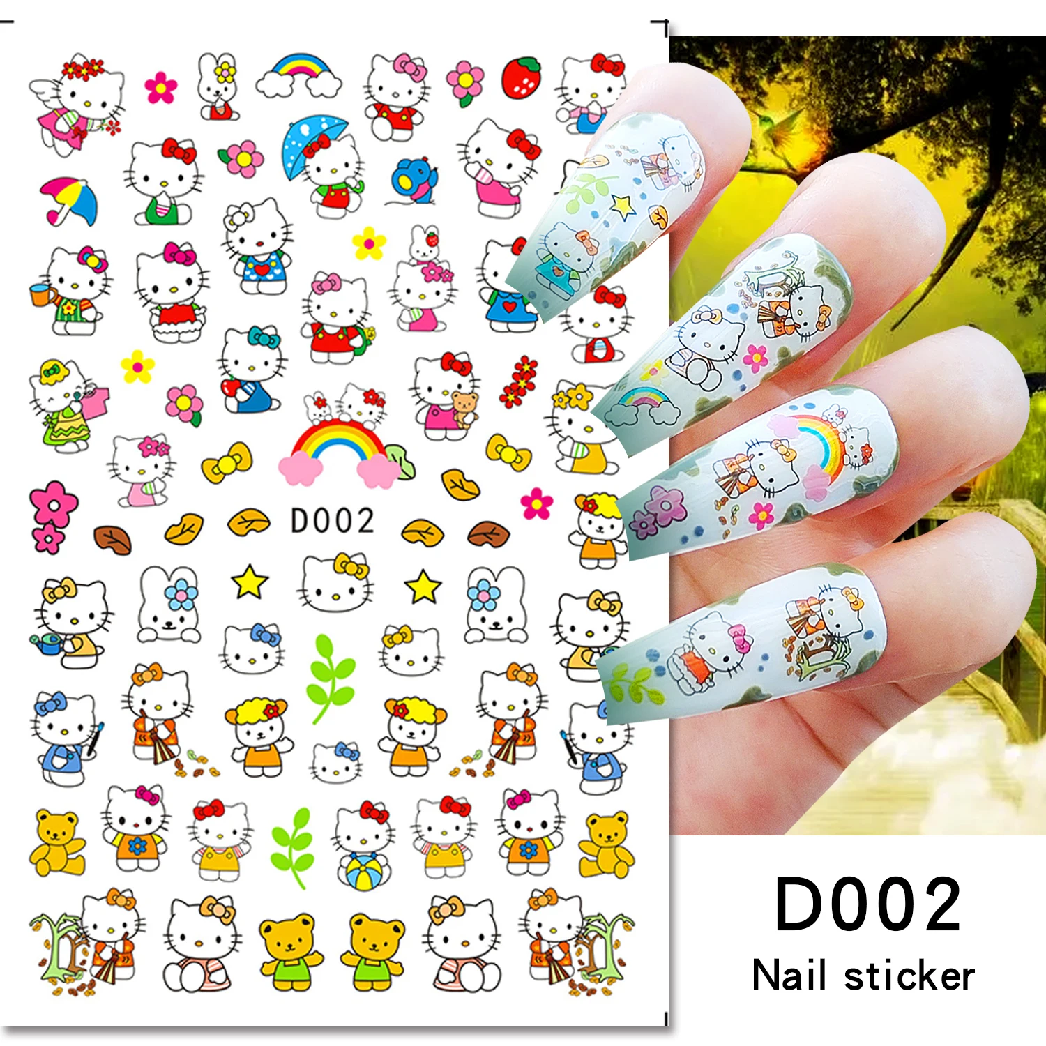 1Pc Super Lovely Hello Kitty Nail Art Decorations Cartoon Bunny Bear Animals Nail Decals DIY Adhesive Sliders Manicure Supplies