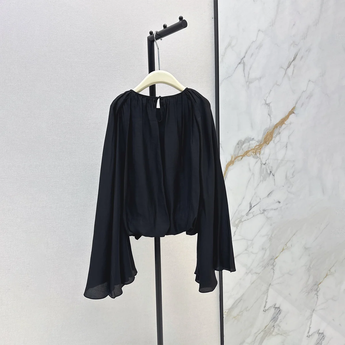 2026 high-quality new ribbon flared sleeve top women's French waist cinched short shirt--hb720