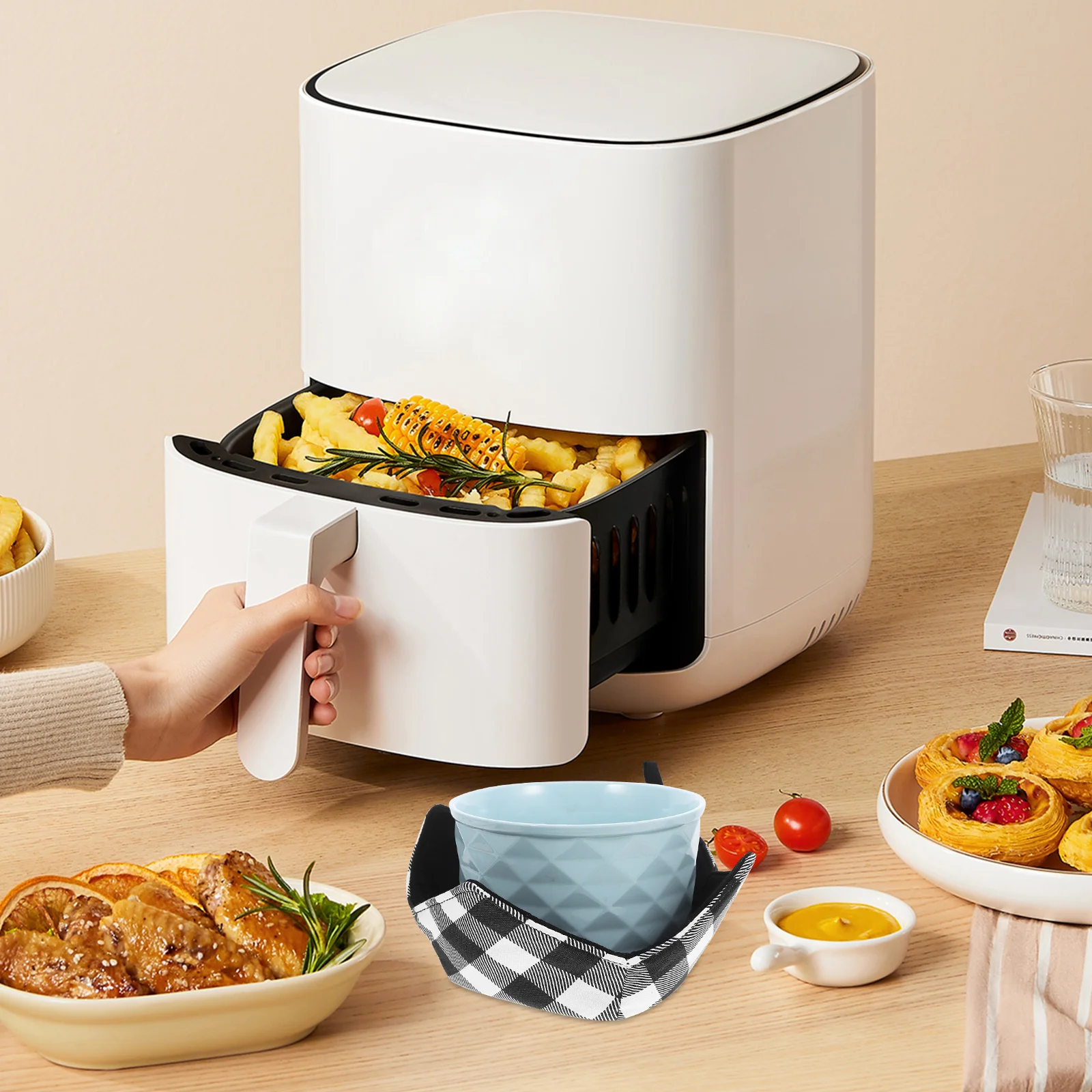 

Grid Pattern Cozy Microwave Safe Insulation Mat Heat Resistant Holder For Hot Food Kitchen Gadget Anti-Scald Bowl