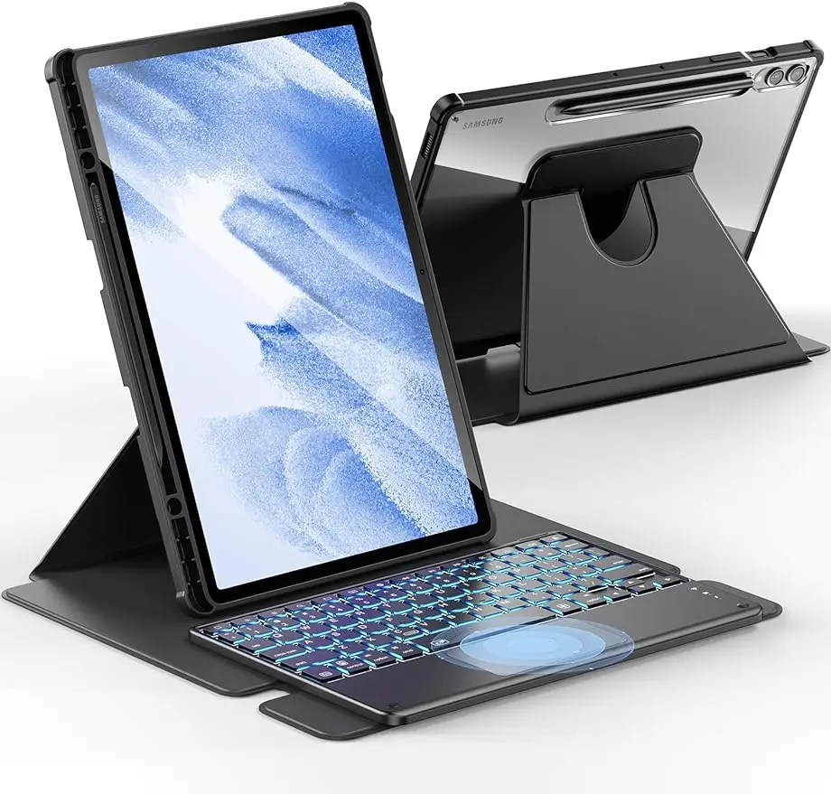 360 Rotating Backlight Trackpad Keyboard Case for Samsung Galaxy Tab S10 S9 S8 Ultra A9 Plus A8 S6 Lite with Keyboard Casing