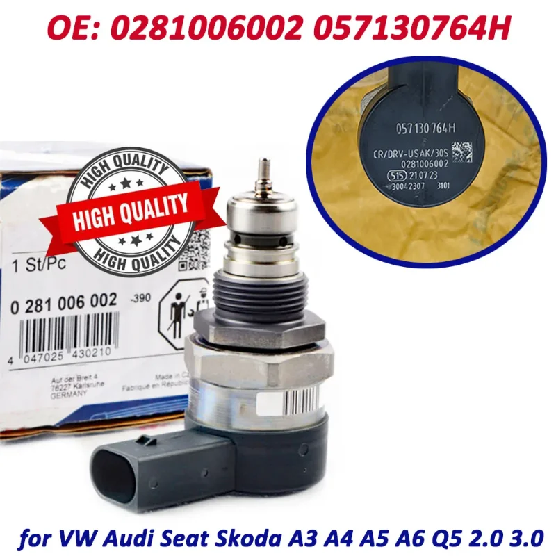 

New 057130764H Fuel Rail Pressure Relief Limiter Valve For Audi A3 A4 A5 A6 Q5 Seat Skoda VW 059130090AH 03L130089P