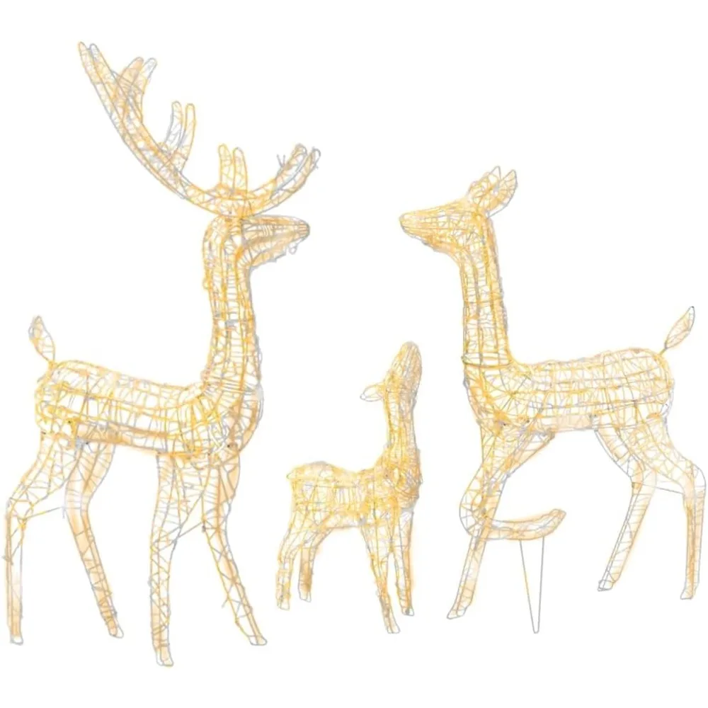 3PCS outdoor acrylic reindeer family Christmas decoration pre lit with 300 LEDs, reindeer outdoor decoration, warm white