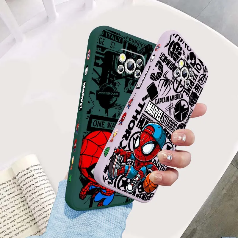 

Marvel Spider-Man Basketball Phone Case For Xiaomi Mi Poco X3 X4 X5 X6 M4 M5 M6 F4 F5 F3 GT Pro 5G Liquid Left Rope Cover