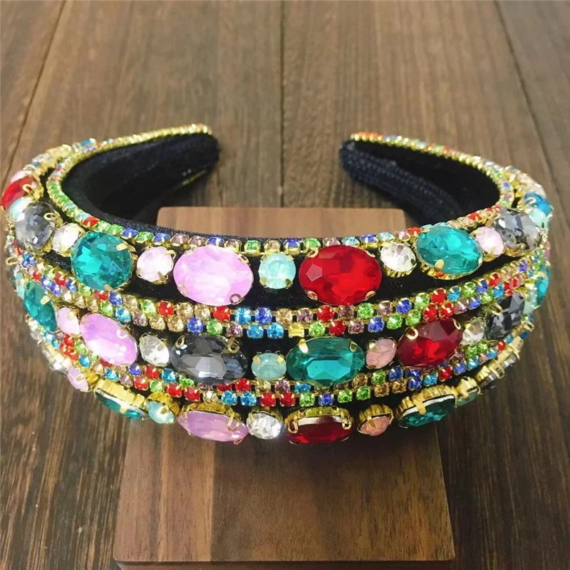 

New Wide Colorful Baroque Sparkly Padded Rhinestones Headbands For Women Full Crystal Hairbands Headwear Woman Accessori