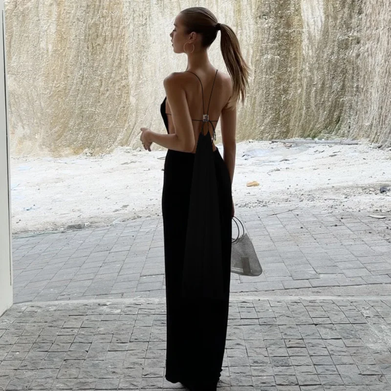 

Women's Summer Solid Color Backless Spaghetti Strap Dress Slim Fit Sexy Chic Elegant Outfit Stylish Casual Party Wear