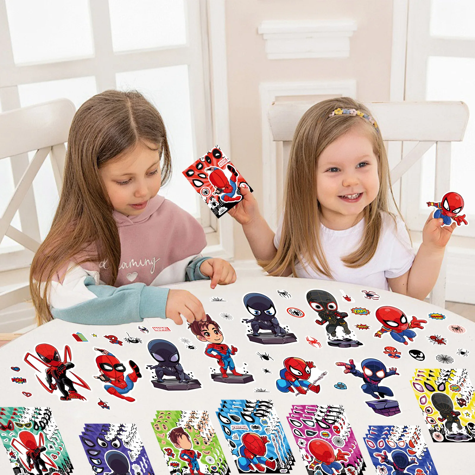 8Sheets Cartoon Spiderman Stickers for Kids DIY Scrapbooking Waterproof Face Decals Creative Collage Art Sticker Toys