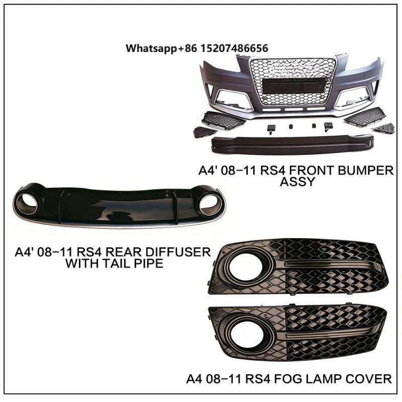 PP Body Kit Front Bumper Rear Diffuser Fog Lamp Cover For A4 B8 2008 to 2011 Tuning Upgrade