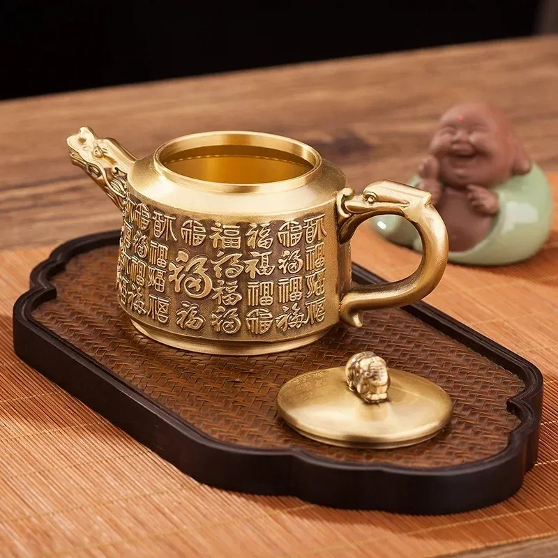 Brass Fuzi Dragon Head Teapot  Highend Retro Relief  Set Copper Pot  Home Decoration Metal   Wine
